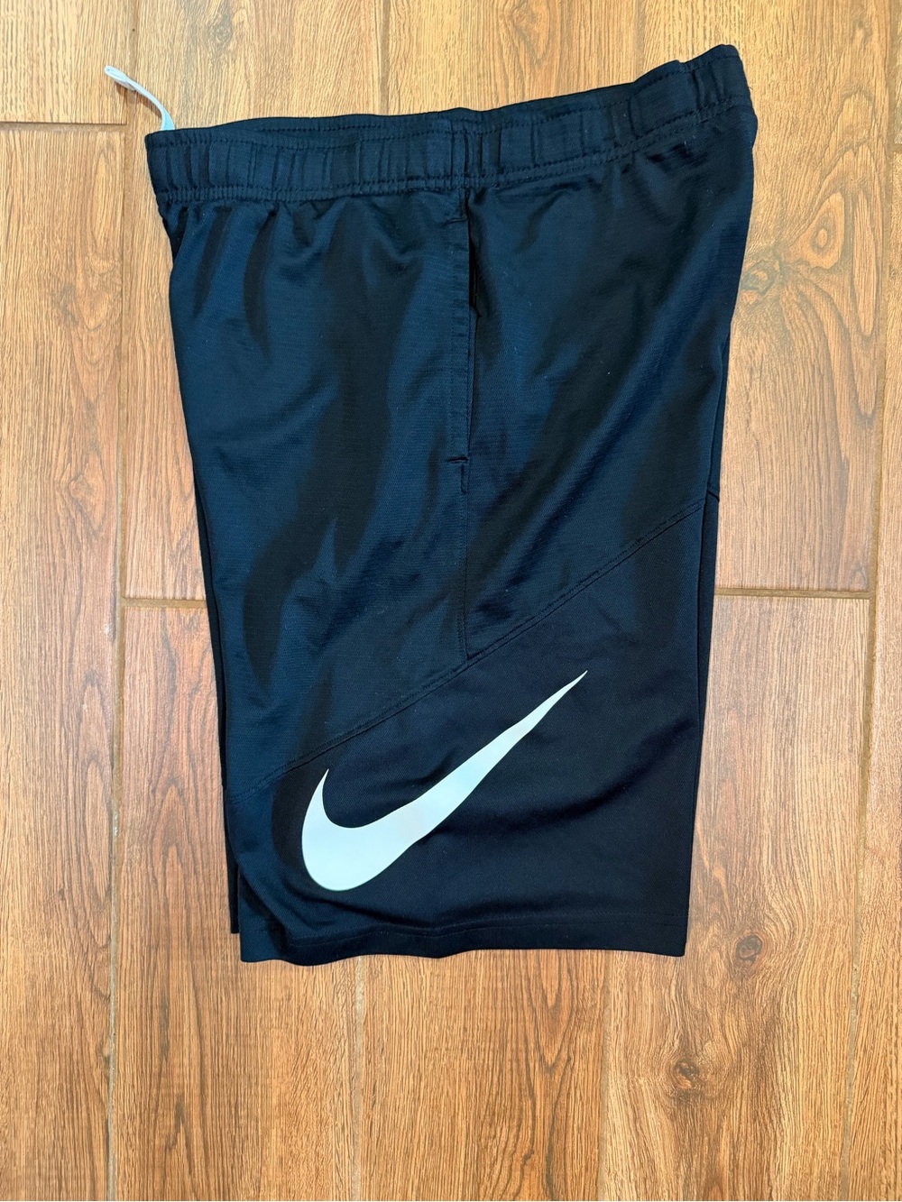 Nike Black Athletic Shorts 10.5” pockets with White Swoosh / mens large